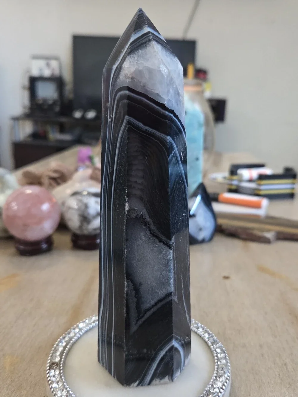 Natural Black Banded Sardonyx Crystal Obelisk Tower #4 New